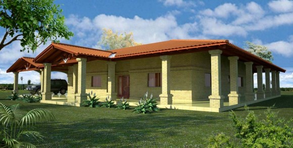 Tipica vivienda paraguaya insertada en el Chaco