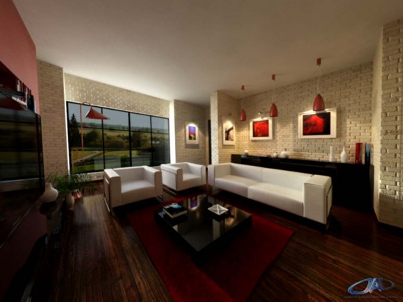 Propuesta para sala de estar de una vivienda diseño interior render arquitectura