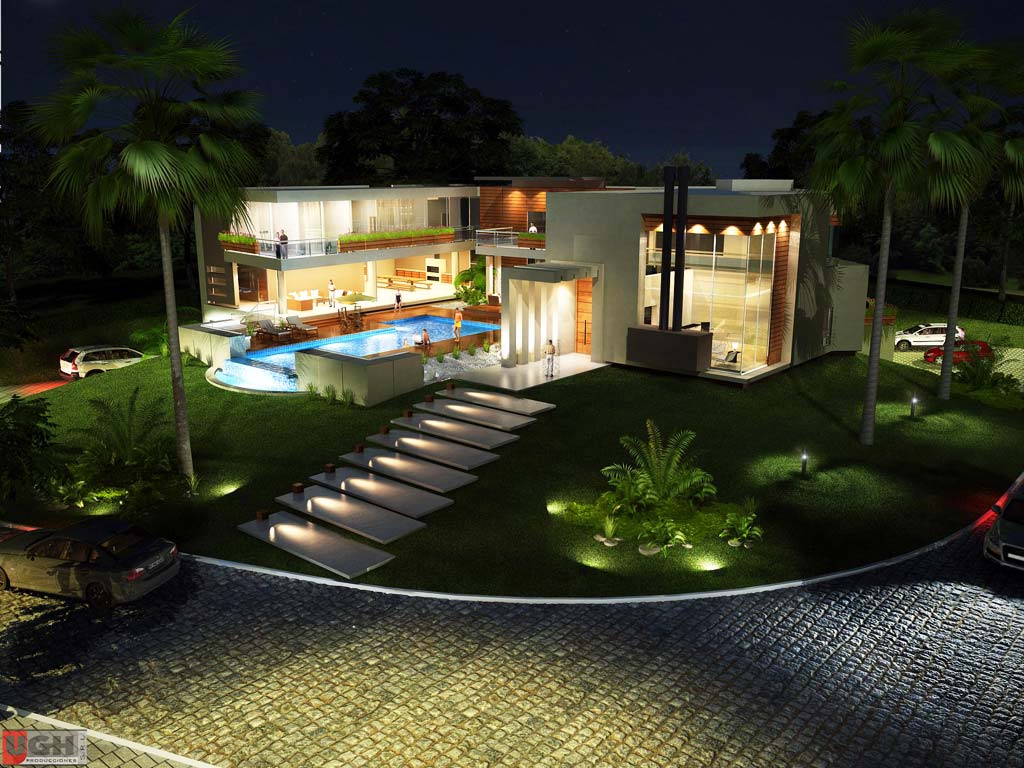 Residencia diseño de patio jardín con piscina