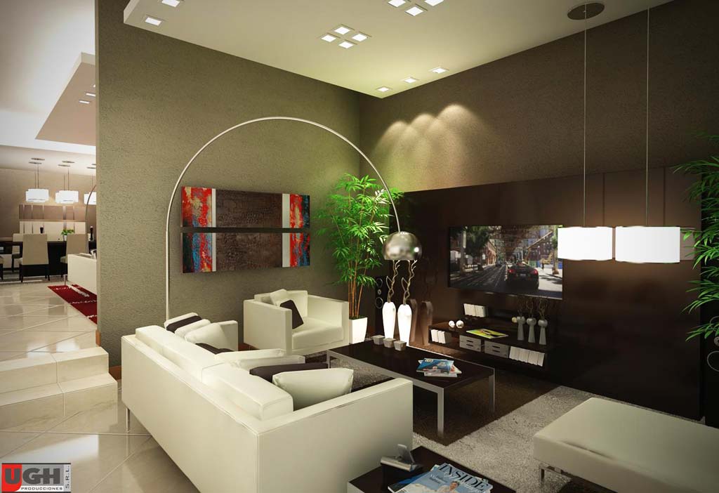 3D Diseño Interior Estar Residencia Country Render