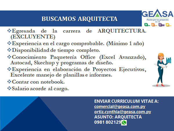 Se busca Arquitecta | Arquitectos del Paraguay, Galería de Arquitectura,  Proyectos y Servicios de Construcción.